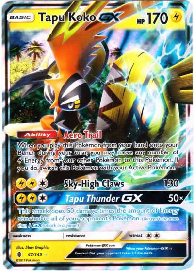 Tapu Koko GX 47/145 Sun and Moon Guardians Rising Pokemon Card NM