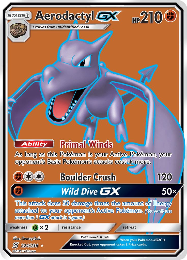 Pokémon Card Database - Unified Minds - #224 Aerodactyl GX