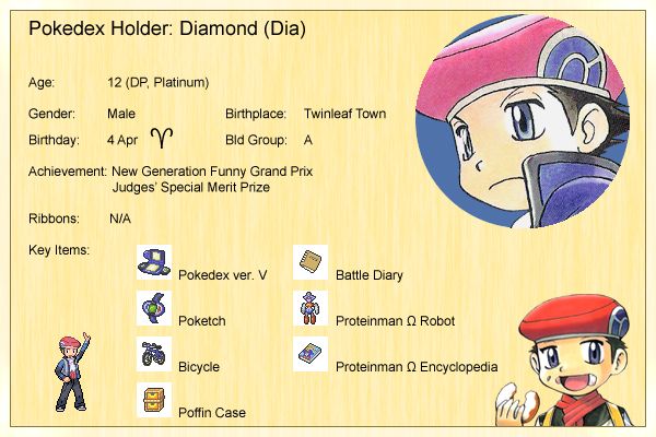 Pokémon Trainer Diamond  Pokemon, Pokemon people, Pokemon special